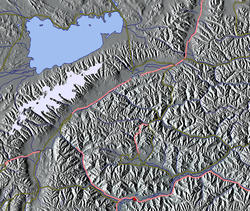 Portion of the terrane, Namtso lake to the north above Nyenchen Tanglha Mountains (white)