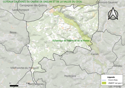 Carte de la ZNIEFF de type 2 sur la commune.