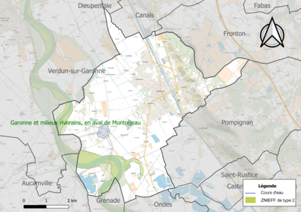 Carte de la ZNIEFF de type 2 sur la commune.