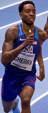 Michel Cherry in actie op de WK indoor in 2018.