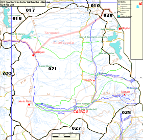 El salar de Llamara está ubicado en la cuenca del río Loa, 021, más precisamente en la subsubcuenca 02113. En el mapa, al este de la desembocadura del río Loa.