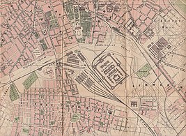 Stadtplan von 1900. Mit gründerzeitlichen Vorstädten südlich des Gürtels im Aufbau, in den Gemeindebezirken Favoriten (X) und Simmering (XI)