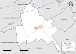 Carte en couleur présentantle réseau hydrographique de la commune