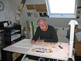 Dick Bruna in zijn atelier (foto Dolph Kohnstamm) (2007).