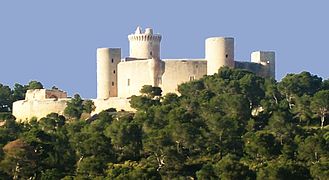 Vista des de llebeig, amb la barbacana damunt el revellí, a l'esquerra