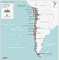 Übersichtskarte über historische Erdbeben in Chile mit Angaben über die Magnitude, sowie das Beben vom September 2015.