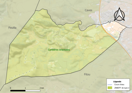 Carte de la ZNIEFF de type 2 sur la commune.