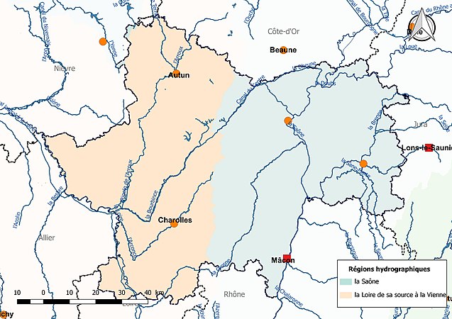 La Saône-et-Loire est découpé en deux régions hydrographiques.