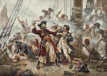 Blackbeard im Kampf mit Maynard. Gemälde von Jean Leon Gerome Ferris