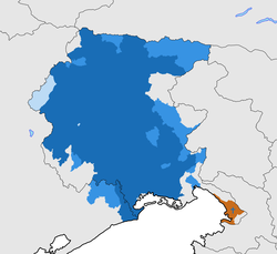 Friulian language area superposed to the borders of Friuli Venezia Giulia