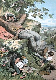 Illustration de Der kleine Däumling réalisée par Alexander Zick, la version allemande du conte.