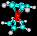 Modèle moléculaire du ferrocène, composé inorganique de formule moléculaire (C5H5)2Fe.