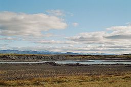 Þjórsá med glaciärerna Tindfjallajökull och Eyjafjallajökull