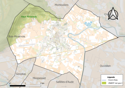 Carte de la ZNIEFF de type 2 sur la commune.