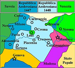 Borders of the Golden Ambrosian Republic in 1447 and 1448