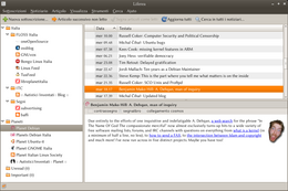 Liferea 1.6.0 mentre mostra notizie di Planet Debian