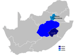 Verspreiding van Suid-Sotho in Suider-Afrika