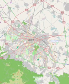 Mapa konturowa Sofii, po lewej znajduje się punkt z opisem „Stadion Sławia”