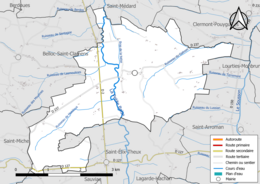 Carte en couleur présentant le réseau hydrographique de la commune