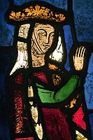 Stained-glass window depicting Beatrice of Falkenburg (died 1277) as benefactress to the Franciscans, is the earliest surviving stained-glass donor portrait (Burrell Collection).