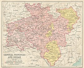 Central provinces and Berarचे ब्रिटिश भारत देशाच्या नकाशातील स्थान