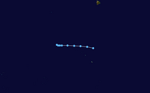 A map of the short, almost perfectly straight, horizontal path of a tropical depression well to the south of Hawaii