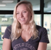 Television screenshot of Jessica Long wearing a purple T-shirt