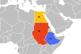 مصر (أصفر) والسودان (برتقالي) واثيوبيا (أزرق)