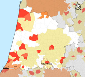 Localisation de l'aire d'attraction de Hagetmau dans le département des Landes.