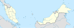 Mapa konturowa Malezji, po lewej nieco na dole znajduje się punkt z opisem „Port Klang”