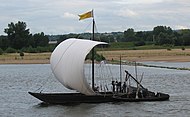 La gabare La Montjeannaise naviguant sur la Loire (conception François Beaudouin et Philippe Boursier).