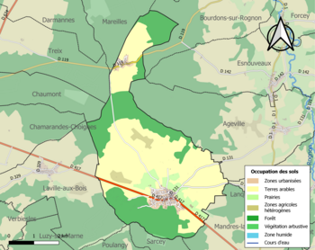 Kaart van de gemeente met de belangrijkste infrastructuur, bodemgebruik en omliggende gemeenten