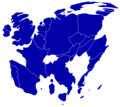 Image 15A cartogram depicting the population distribution between old EU-27 member states in 2008 (including the UK and excluding Croatia). 57.8% of all citizens of the EU live in the four largest member states: Germany, France, Italy, and Spain. (from Demographics of the European Union)