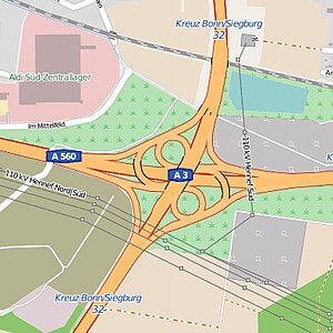 Übersichtskarte Autobahnkreuz Bonn/Siegburg