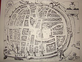 Kaart van Zwolle in 1572. Braun & Hogenberg