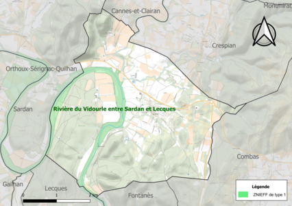 Carte de la ZNIEFF de type 1 sur la commune.