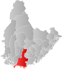 Lage der Kommune in der Provinz Agder