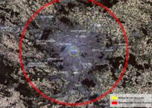 Zone de destruction complète de la Tsar Bomba placée sur une carte de la région parisienne.