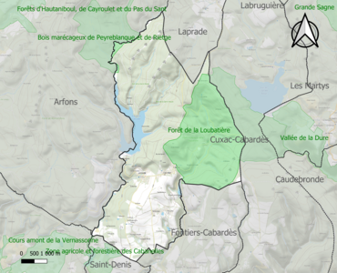 Carte des ZNIEFF de type 1 sur la commune.