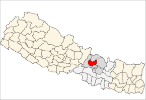 Nuwakot District i Bagmati Zone (grå) i Central Development Region (grå + lysegrå)