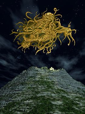 Vision d'artiste de Yog-Sothoth, lors de l'une de ses invocations au sommet d'une montagne.