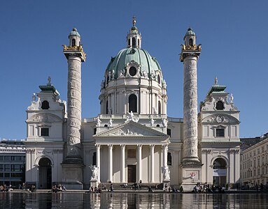 Karlskirche, Dunaj, Fischer von Erlach (posvečena 1737)