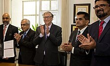 Bill Gates with Amitabh Kant (then CEO of Niti Aayog), Pavan Mamidi (Director of CSBC) and others