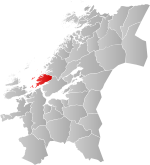 Mapa do condado de Trøndelag com Ørland em destaque.