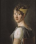 Wilhelmina Krafft (1778-1829), dotter till konstnären Per Krafft d.ä. och syster till Per Krafft den yngre. Hon var målare och miniatyrporträttör. Målning från omkring 1800. Nationalmuseum, Stockholm.