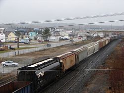 The railway yard cuts through the centre of Chapleau.