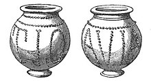 Dessin en noir et blancs de deux vases en céramique portant des inscriptions.