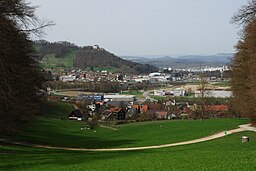 I förgrunden orten Mägenwil, med Brunegg längre bort