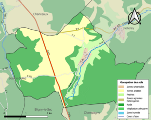 Carte en couleurs présentant l'occupation des sols.