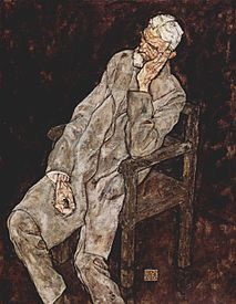 Retrato de Johann Harms, de Schiele, portada de Deus sentado nun sillón azul.